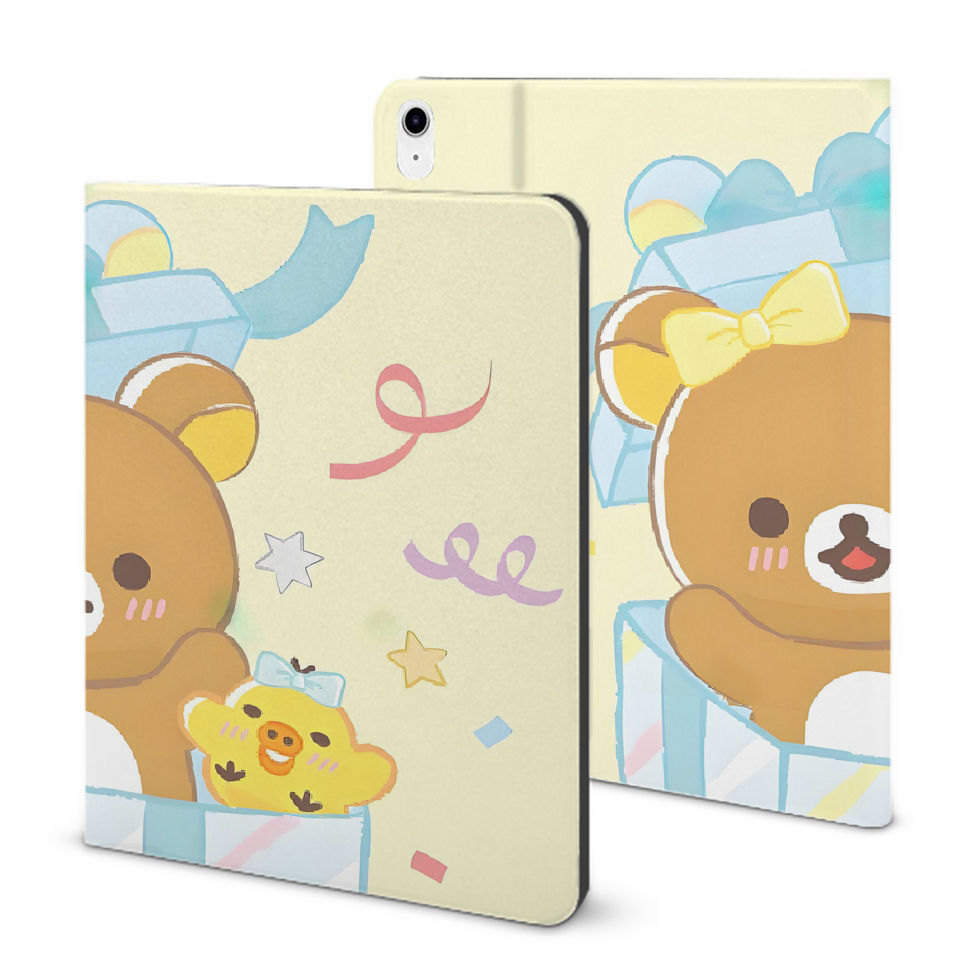 （画像用） リラックマ リラックマ キイロイトリ Rilakkuma Korilakkuma Kiiroitori IPad ケース ブック型 PUレザー TPU 耐衝撃 軽量 薄型 ペン収納なし 全面保護 IPad 各モデル対応